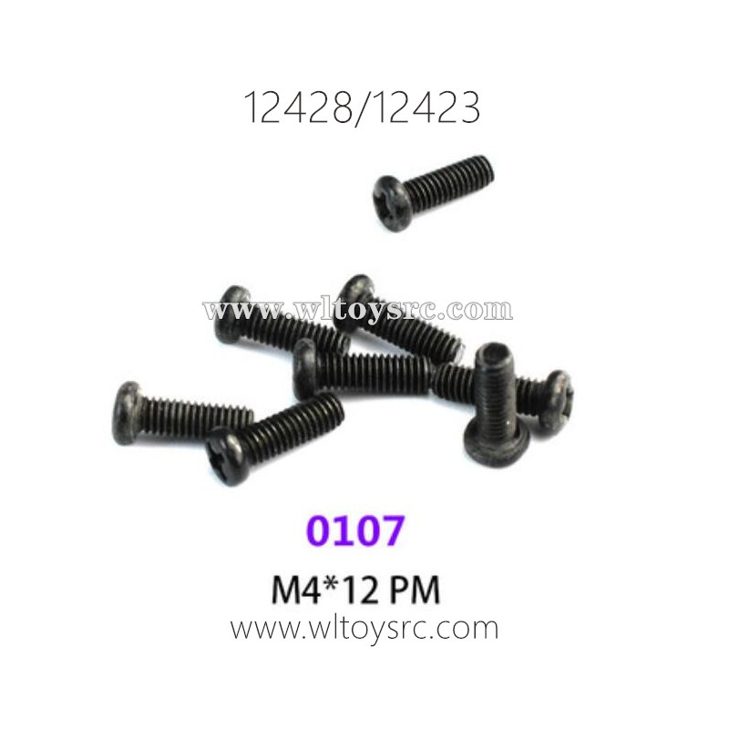 WLTOYS 12423 12428 1/12 Car Parts, 0107 M4X12 PM Screws