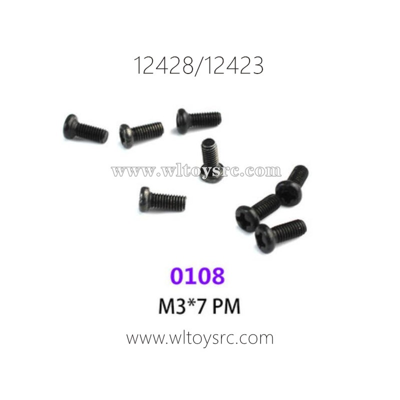 WLTOYS 12423 12428 1/12 Car Parts, 0108 M3X7 PM Screws