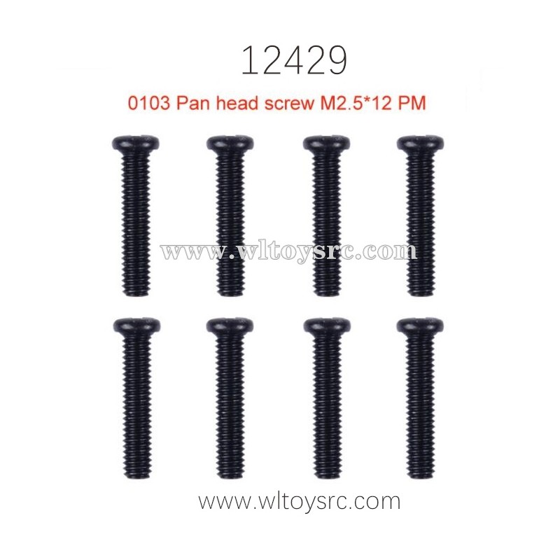 WLTOYS 12429 RC Car Parts, 0103 Pan Head Screw M2.5X12