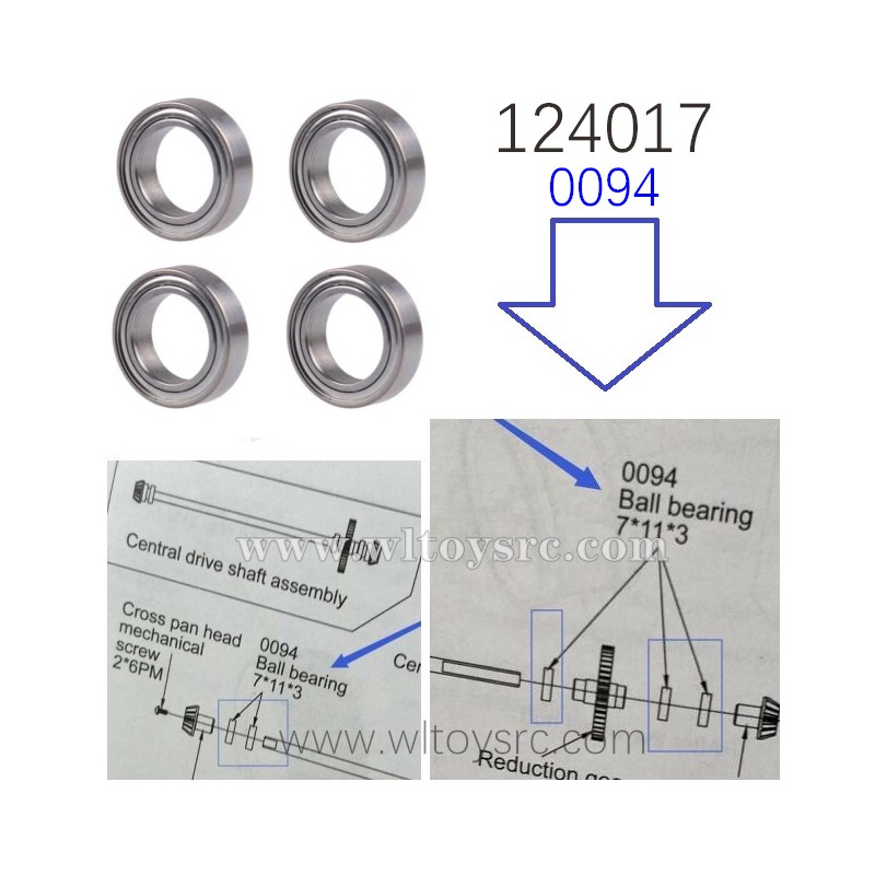 WLTOYS 124017 Parts 0094 Rolling Bearing 7X11X3