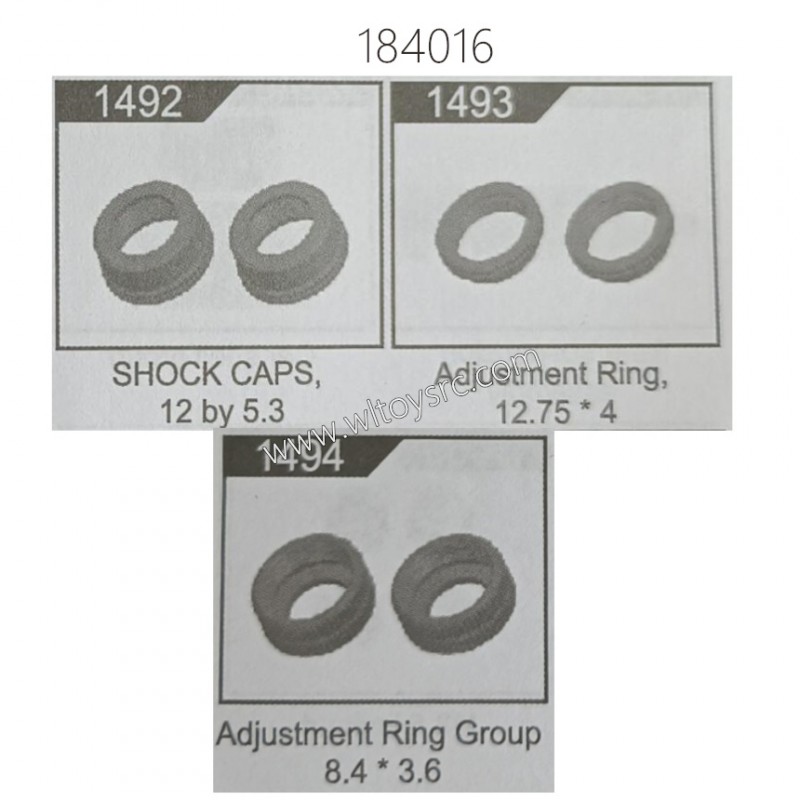 WLTOYS 184016 RC Car Parts 1492 1493 1494 Shock Caps and Adjustment Ring
