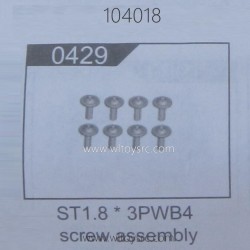 WLTOYS 104018 RC Car Parts 0429 ST1.8X3PWB4 Screw Assembly