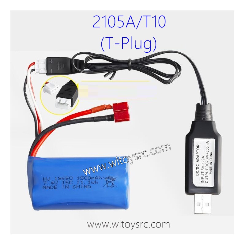 HBX 2105A RC Car Parts 7.4V 1500mAh Battery T-Plug and USB Charger