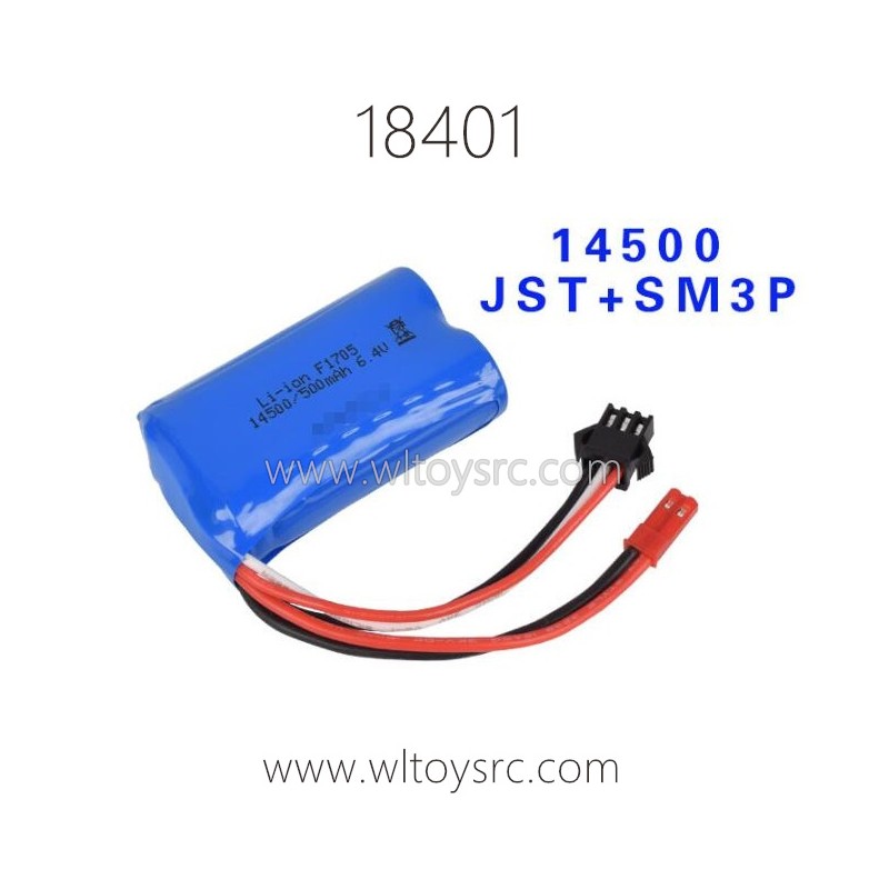 Nødvendig efterfølger Hvis WLTOYS 18401 Parts, 6.4V 500mAh Li-ion Battery JST-SM 3P